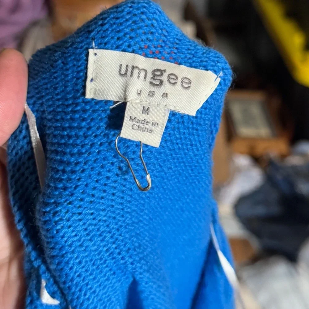 Umgee‎ USA Blue Knit Sweater with Fringe Bell Sleeves - Size M